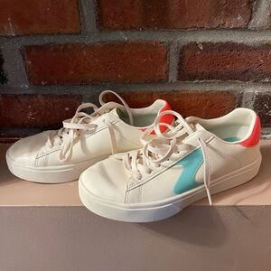 Skechers White Sneakers with Coral and Teal Highlights